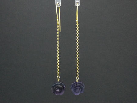 Fluorite Carved Rose Vermeil Chain Earrings
