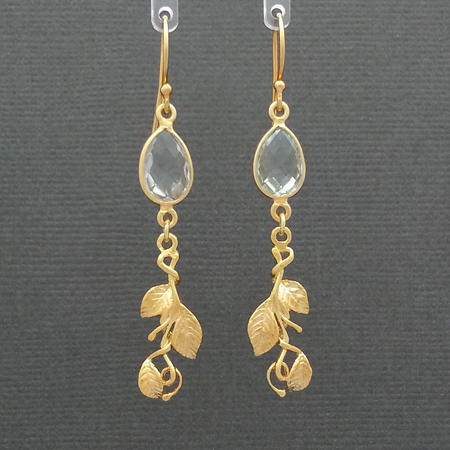 Green Amethyst Leaf Gold Vermeil Earrings
