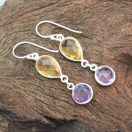 Citrine and Amethyst Silver Earrings