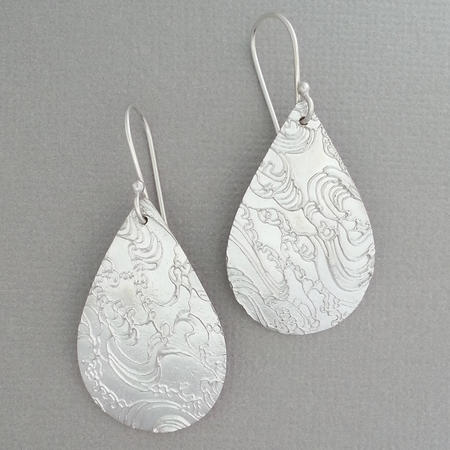 Teardrop Patterned Silver Earrings