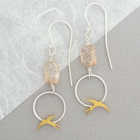 SOLD. Swallow and Sunstone Silver Earrings