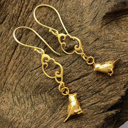Bird and Scroll Cloud Gold Vermeil Earrings 