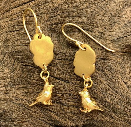 Bird and Fluffy Cloud Vermeil Earrings