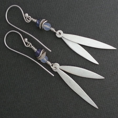 SOLD. Feather/Marquise Gemstone Silver Earrings