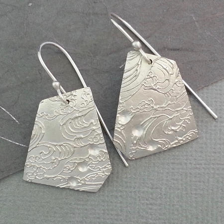 Textured Swirl Dimple Polygon Silver Earrings      