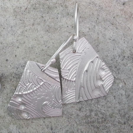 Textured Wave Dimple Polygon Silver Earrings