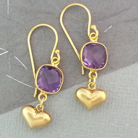Amethyst Gold Vermeil Heart Earrings