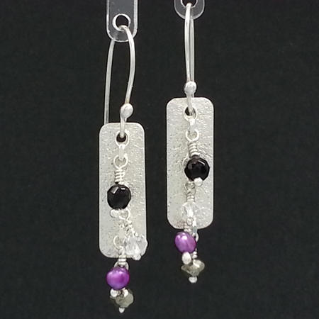 Rectangular Silver Gemstone Dangly Earrings
