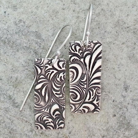 Boho Vintage Style Rectangular Silver Earrings