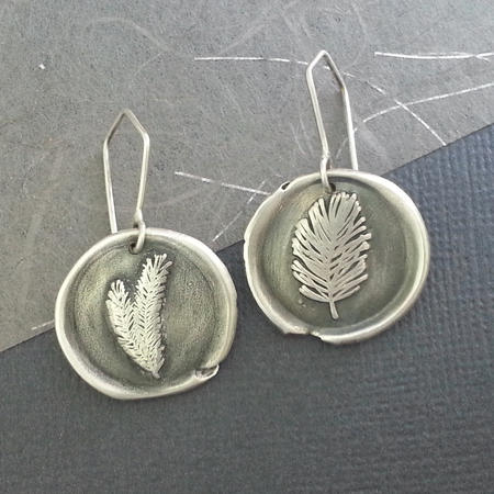 Fern Mismatching Wax Seal Silver Earrings 