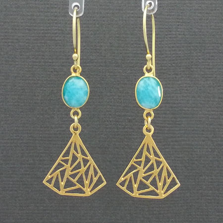 Amazonite Blue Fan Gold Vermeil Earrings