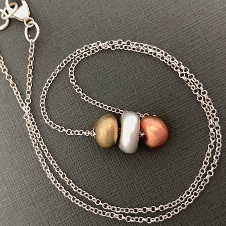 Silver, Bronze and Copper Nugget bead Necklace