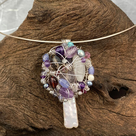 SOLD. Gemstone Wirework Pendant