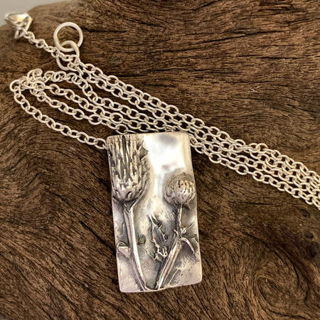 SOLD. Silver Patinated Thistle Necklace