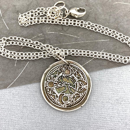 Moon and Sun Silver Compass Pendant