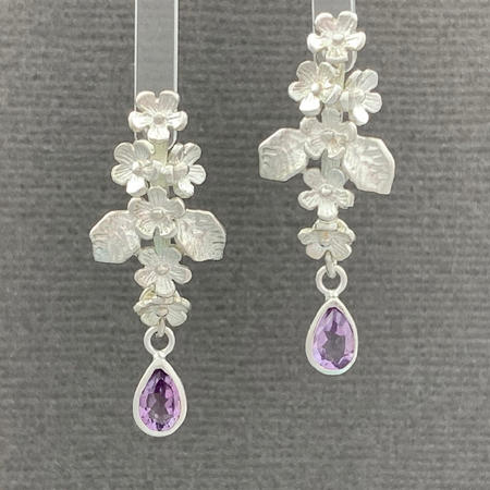 Amethyst Flower and Leaf Stud Earrings