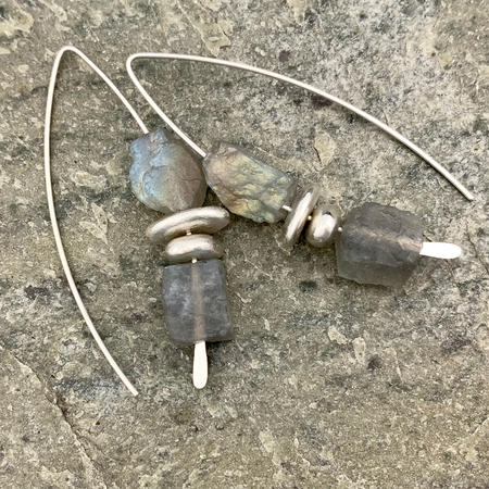 Raw Labradorite Threader Earrings