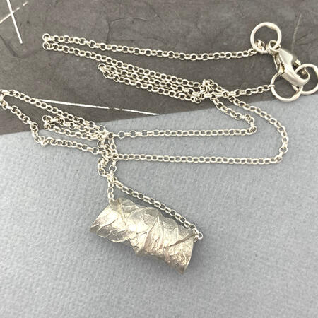 Curled Leaf Textured Silver Necklace