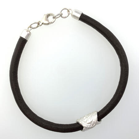 Wood Textured Silver Leather Bracelet 