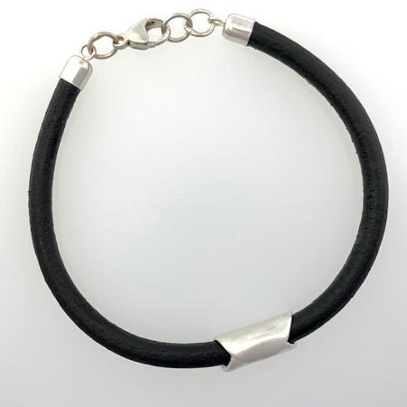 Leather and Silver Bead Bracelet