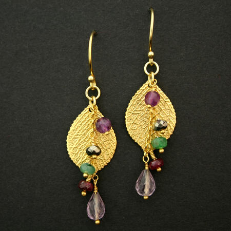 Vermeil Leaf Gemstone Earrings