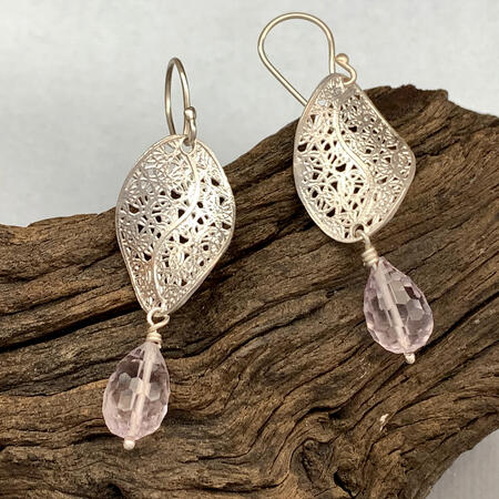 Pink Amethyst Silver Filigree Earrings