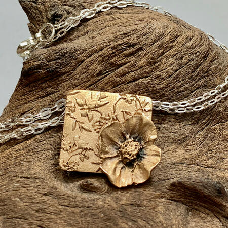 Bronze Poppy and Bird Pendant
