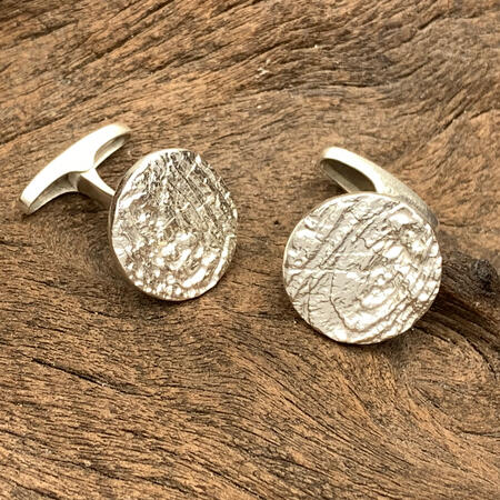 Wood Textured Silver Cufflinks