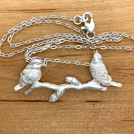 Singing Blue Tit Birds Silver Necklace 