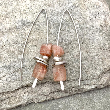 Raw Sunstone Silver  Threader Earrings