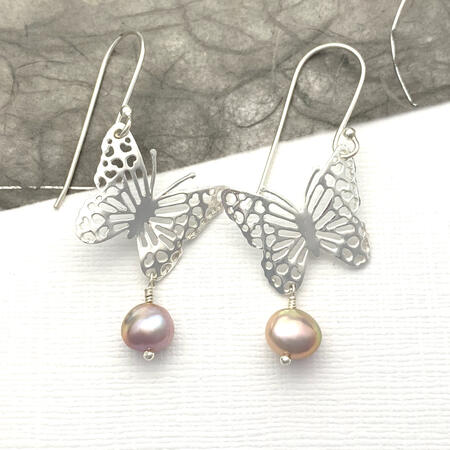Pearl and Silver Butterfly Earrings