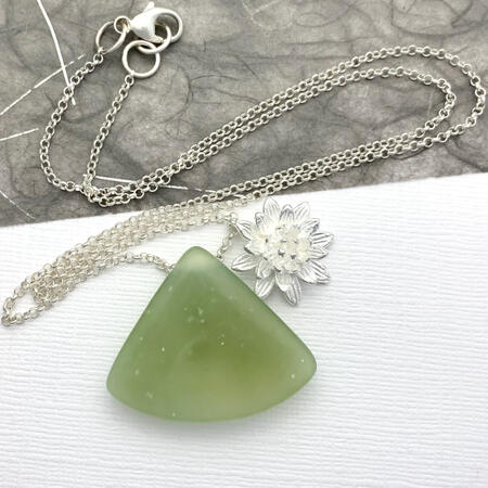 Jade Art Deco Lotus Flower Pendant