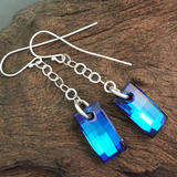  Swarovski Blue Rectangular Silver Earrings
