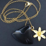 SOLD. Art Deco Black Agate Gold Flower Pendant