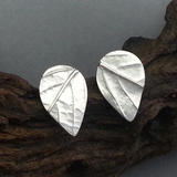  Leaf Textured Teardrop Silver Stud Earrings