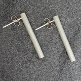 Long Round Minimalist Sterling Silver Studs