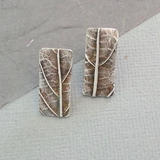  Rectangular Leaf Textured Fine Silver Stud Earrings