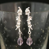 Pink Amethyst Silver Flower Stud  Earrings 