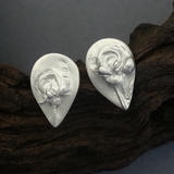 Mismatching Flower Silver Teardrop Stud Earrings