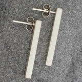 Long Square Silver Stud Earrings