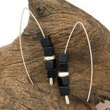 Black Onyx Cube Stacking Threader  Earrings