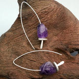 Raw Amethyst Silver Nugget Bead Threaders Earrings