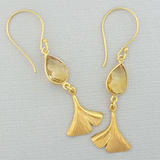 Faceted Citrine Ginko Leaf  Vermeil Earrings