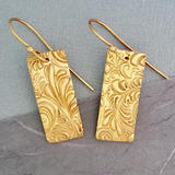 Boho Floral Rectangular Gold Vermeil Earrings