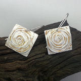 Geometric Square Silver Swirl Earrings 