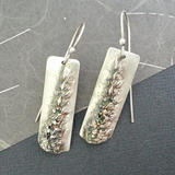 Mint Flower Fine Silver Rectangle Earrings