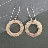 Bronze Textured Hoop/Round Earrings with pyrite