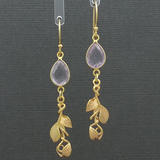 Pink Amethyst Leaf Gold Vermeil Earrings