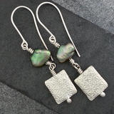 Green Pearl Flower Bead Silver Earrings
