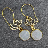 White Druzy Lotus Flower Gold Vermeil Earrings